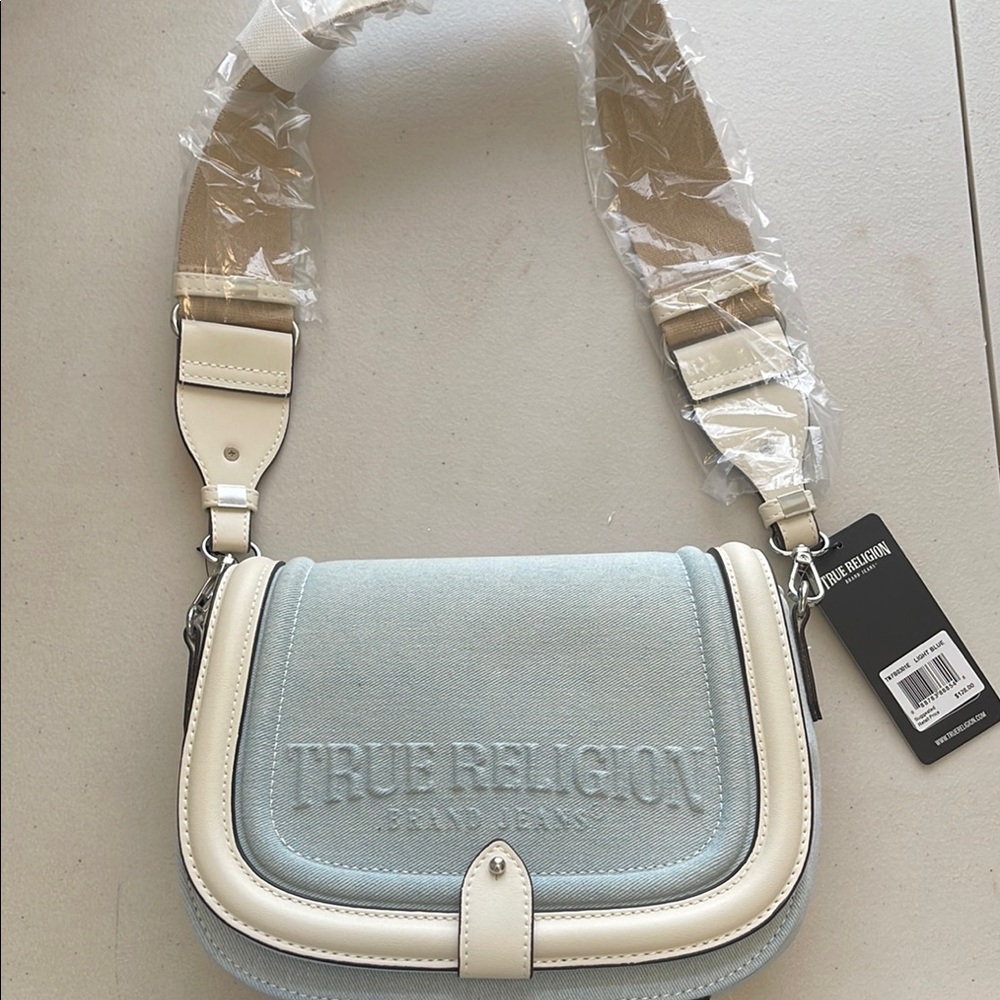 True Religion Blue and Cream Crossbody Bag